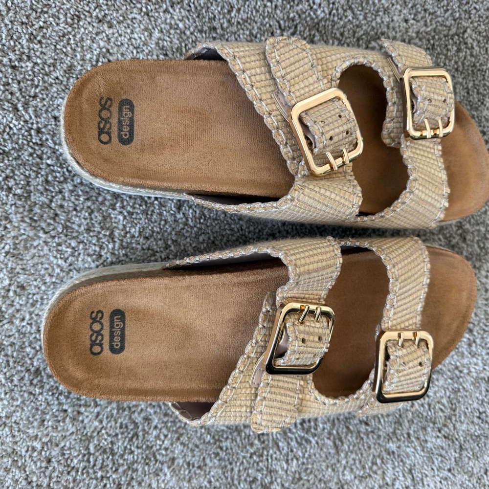 ASOS Beige Textured Buckle Sandals